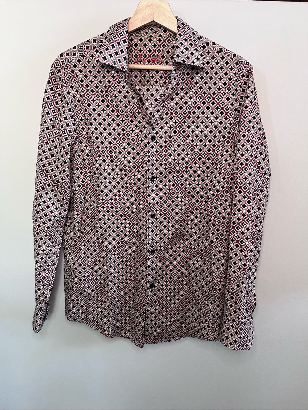 Tasso Elba‎ Mens Small Cotton Geometric Tile Print Long Sleeve Button Down Shirt